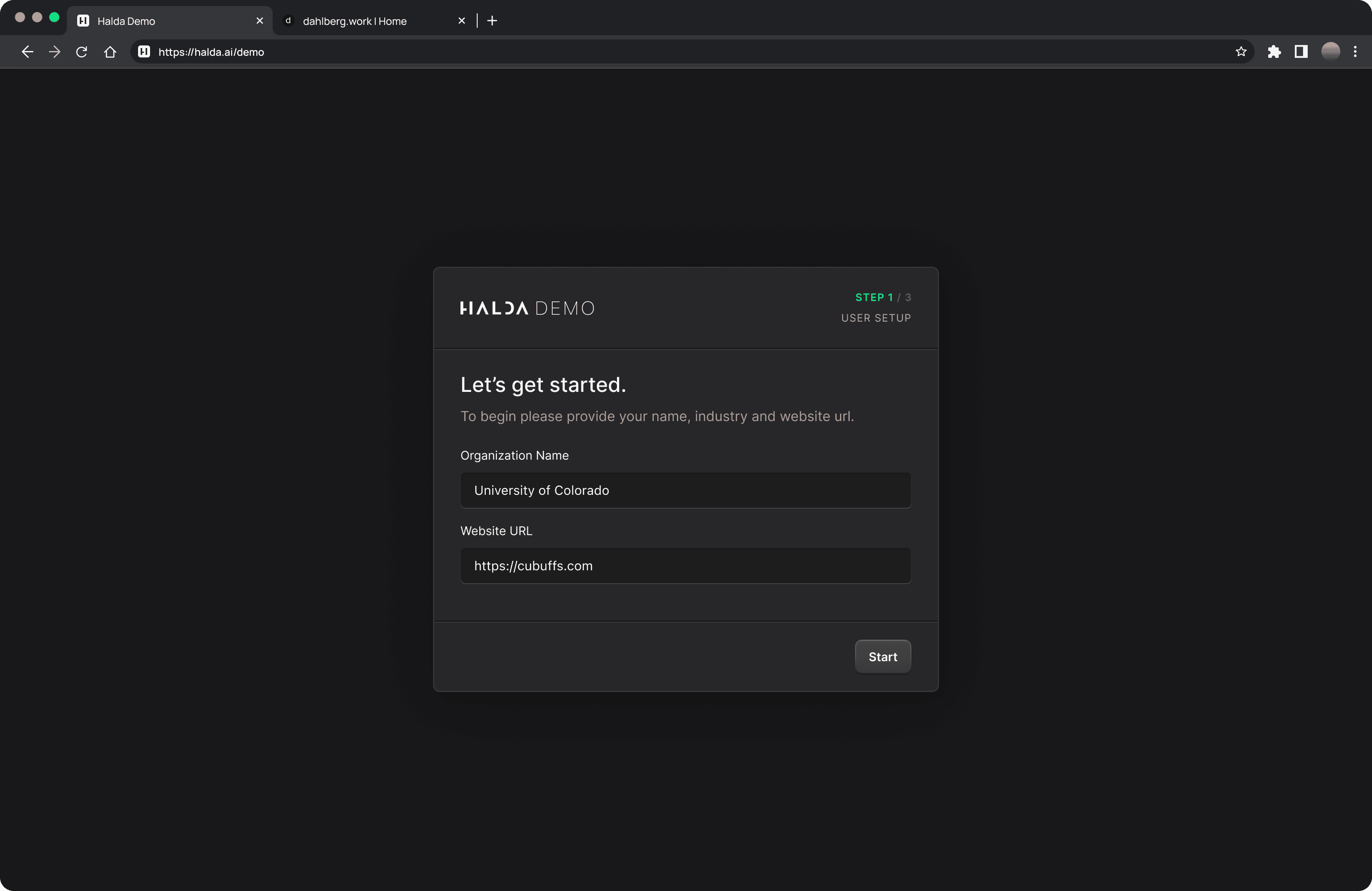 Naming the demo and entering the target URL