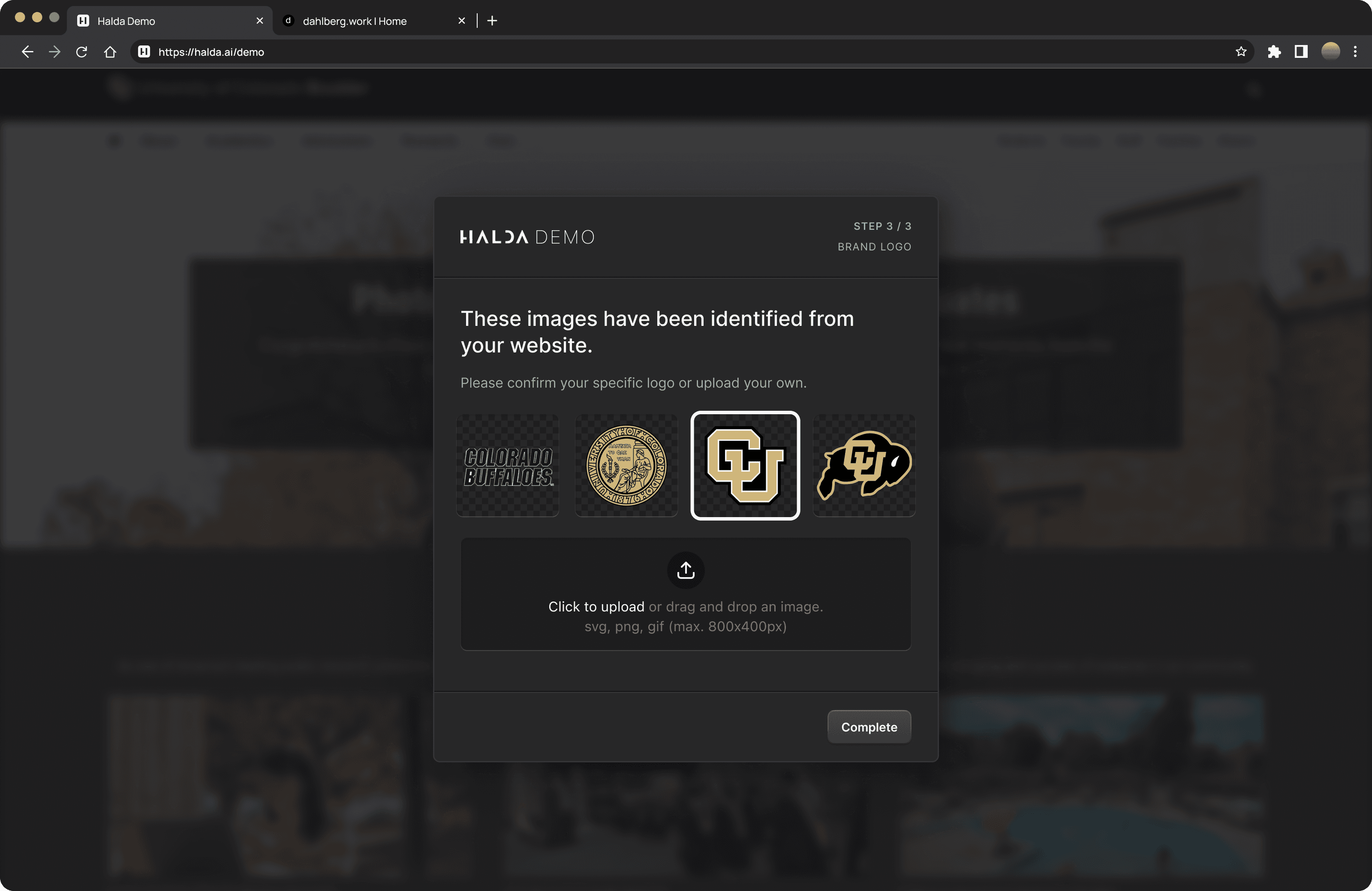Confirming or uploading the client logo